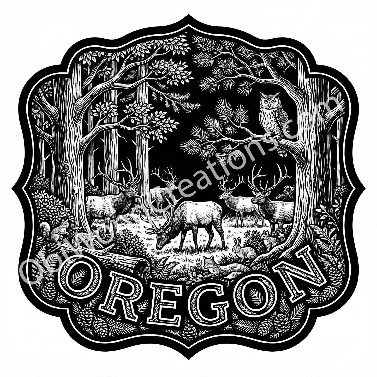 Oregon Woodland Elk – Premium Laser Engraving Design (Leatherette & Hat Patch Ready)