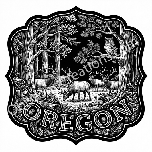 Oregon Woodland Elk – Premium Laser Engraving Design (Leatherette & Hat Patch Ready)