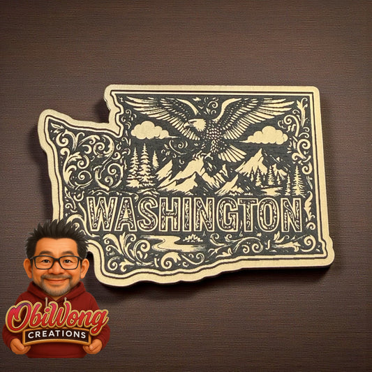 🔥 Laser-Engraved Washington State Patch with Heat-Press Adhesive | Premium Leatherette by ObiWong Creations