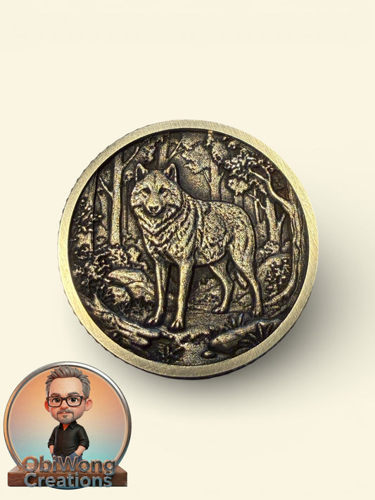 🐺 Wolf Engraved Brass Coin — 40mm Heirloom Collector Piece